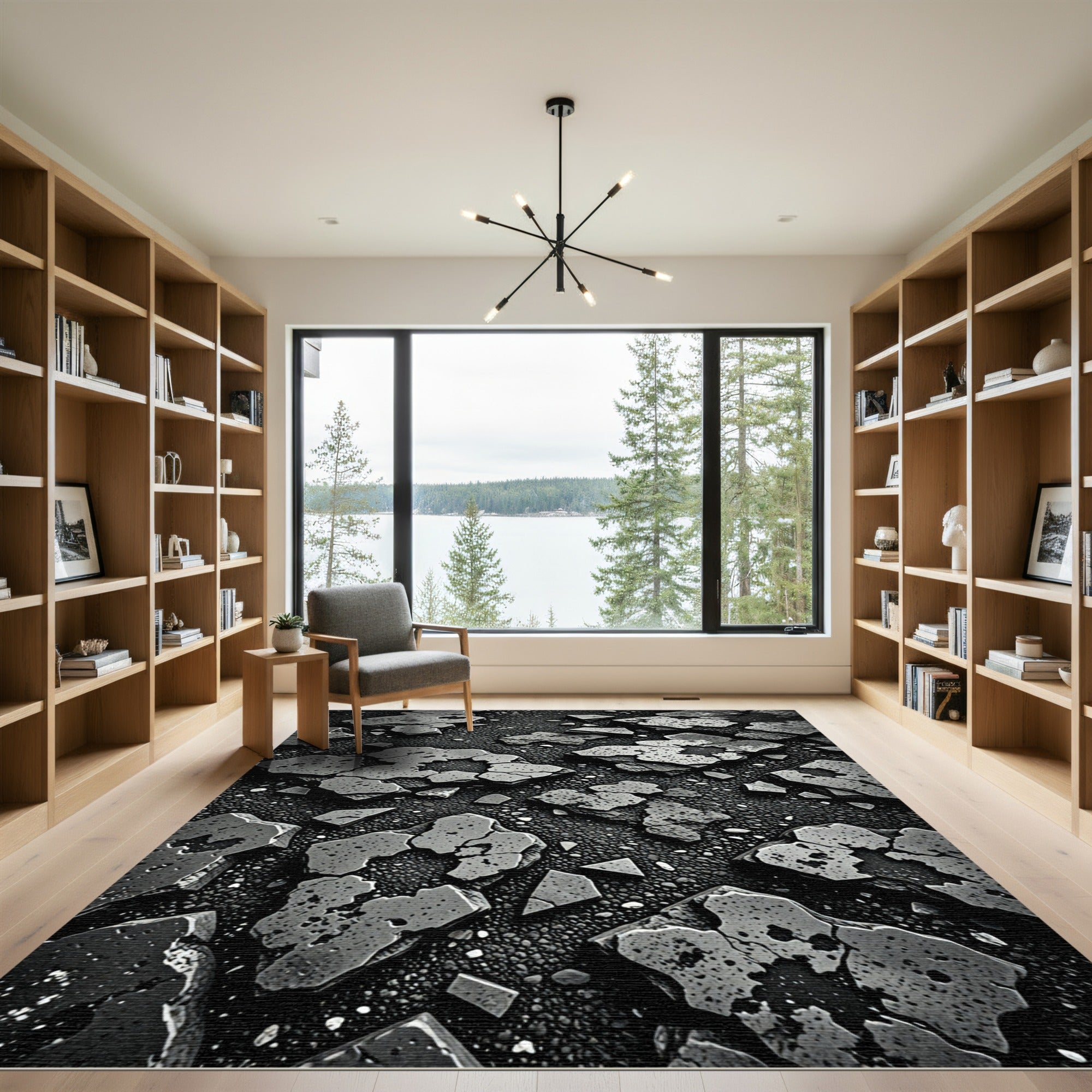 Charcoal Gray Cracked Stone Aggregate Rug