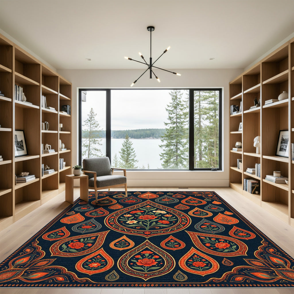 Midnight Floral Paisley Teardrop Arrangement Rug