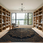 Ornate Black and Gold Mandala Medallion Rug