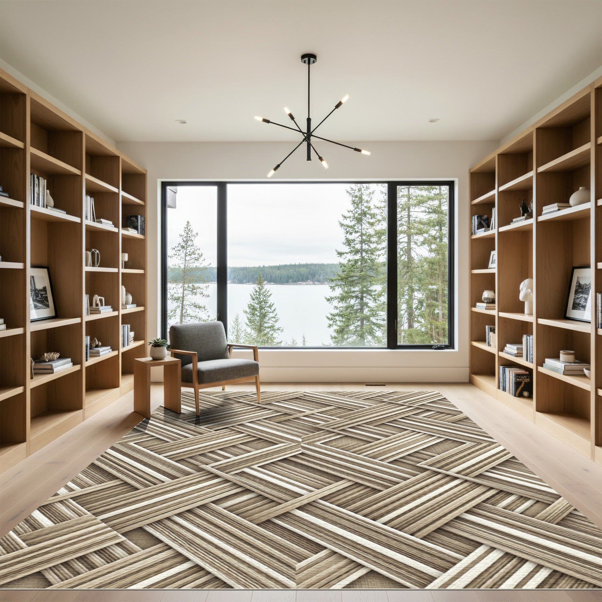 Neutral Woven Basketweave Geometric Texture Rug