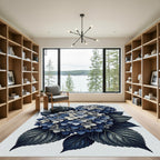 Elegant Navy Hydrangea Floral Bouquet Rug