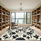 Dark Floral Branches Botanical Arrangement Rug