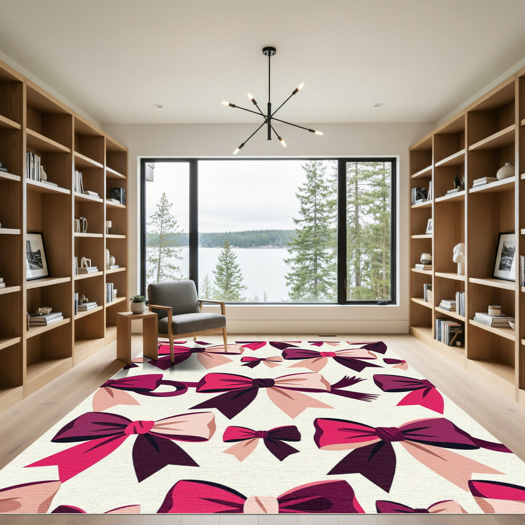 Chic Burgundy and Pink Ribbon Bows Rug