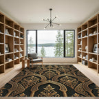 Ornate Gold Arch Damask Black Rug