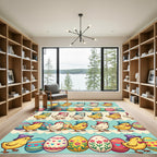 Whimsical Easter Chick and Egg Striped Rug