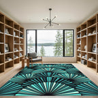 Art Deco Teal Fan Geometric Rug