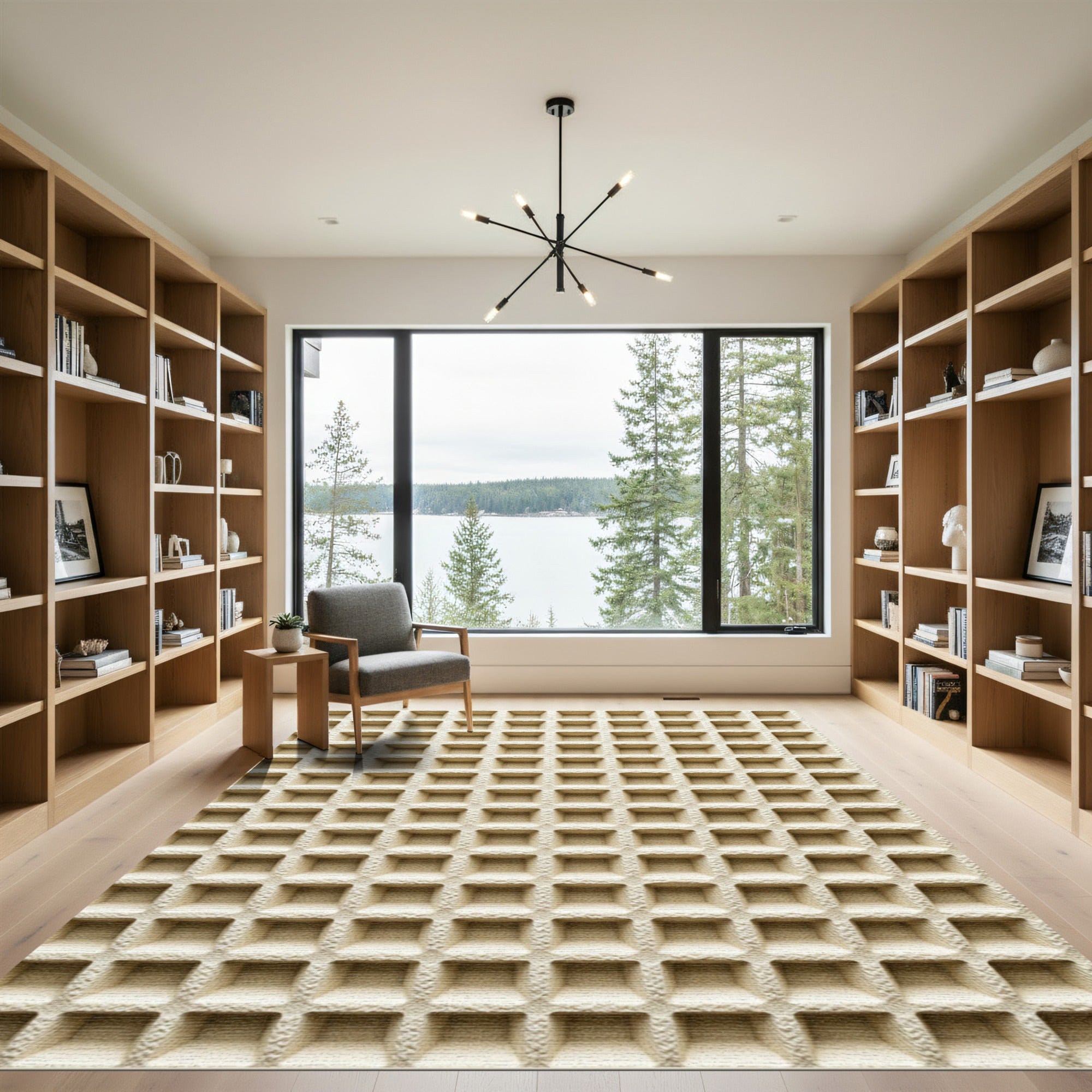 Textured Cream Grid Waffle Rug