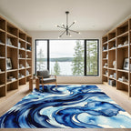 Modern Indigo Abstract Ocean Swirl Rug