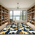 Charming Minimalist Feline Cream Navy Illustration Rug
