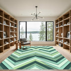 Aqua Chevron Layered Geometric Rug