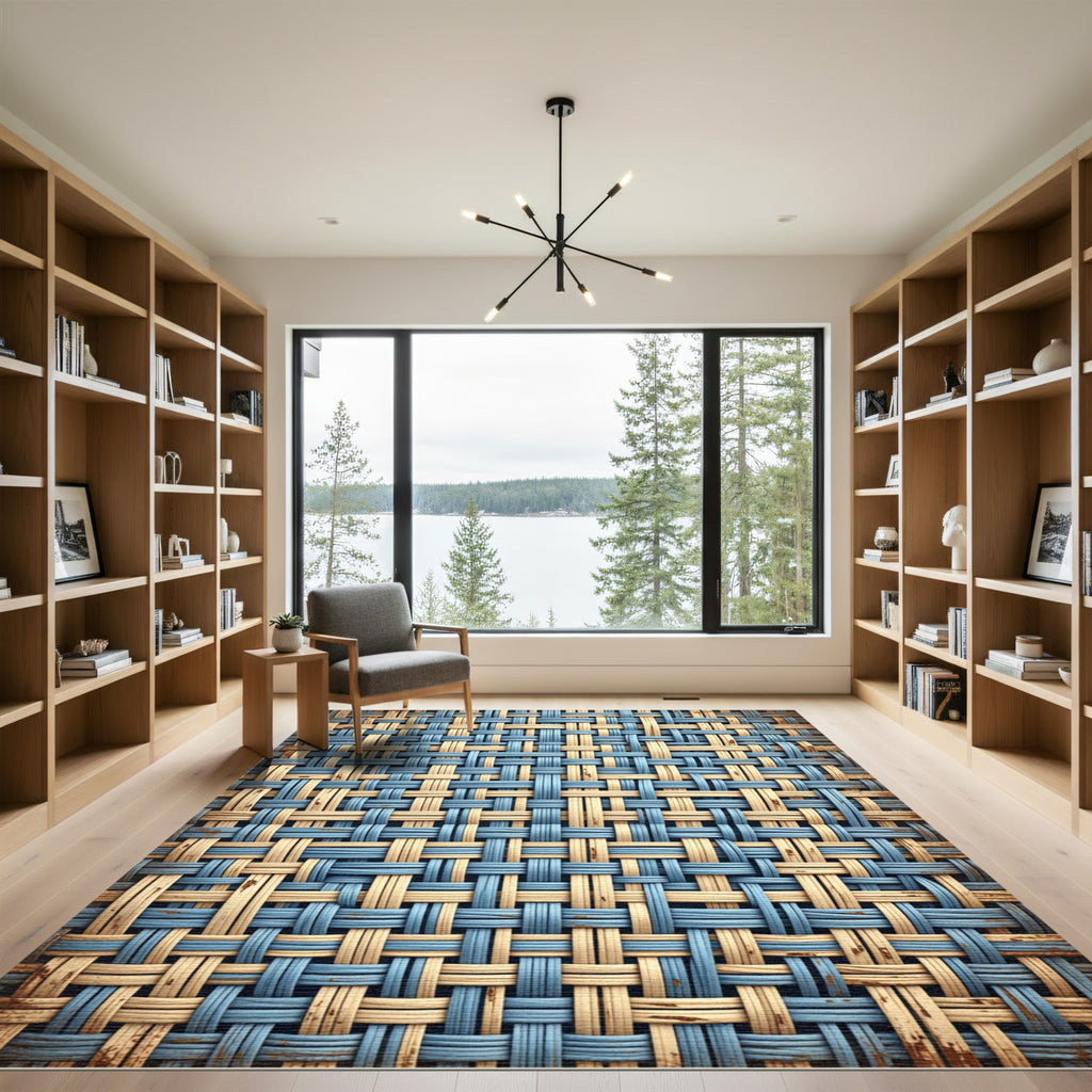Woven Blue Tan Diamond Texture Rug