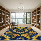 Blue Gold Geometric Starburst Rug