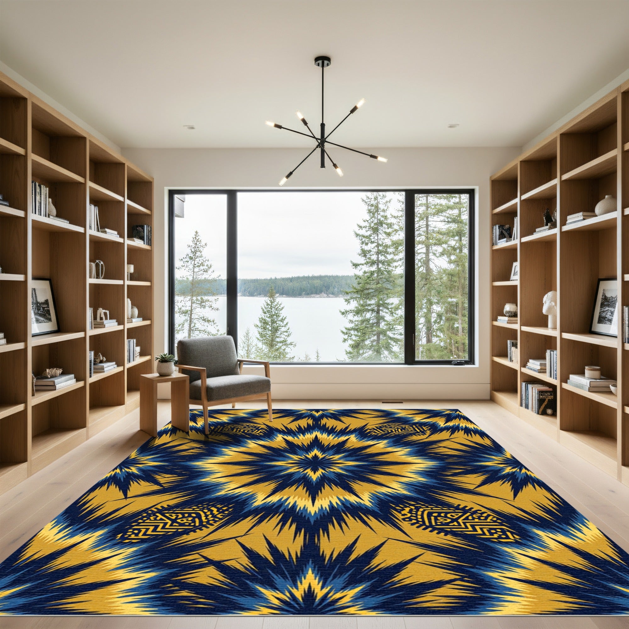 Blue Gold Geometric Starburst Rug