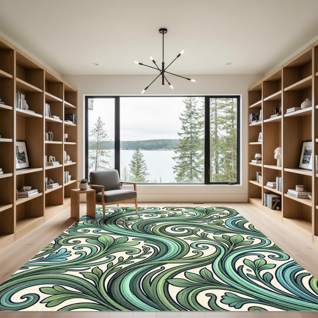 Verdant Green Leafy Swirls Rug