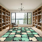 Distressed Patchwork Slate Teal Cream Rug