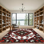 Crimson and White Floral Diamond Border Rug
