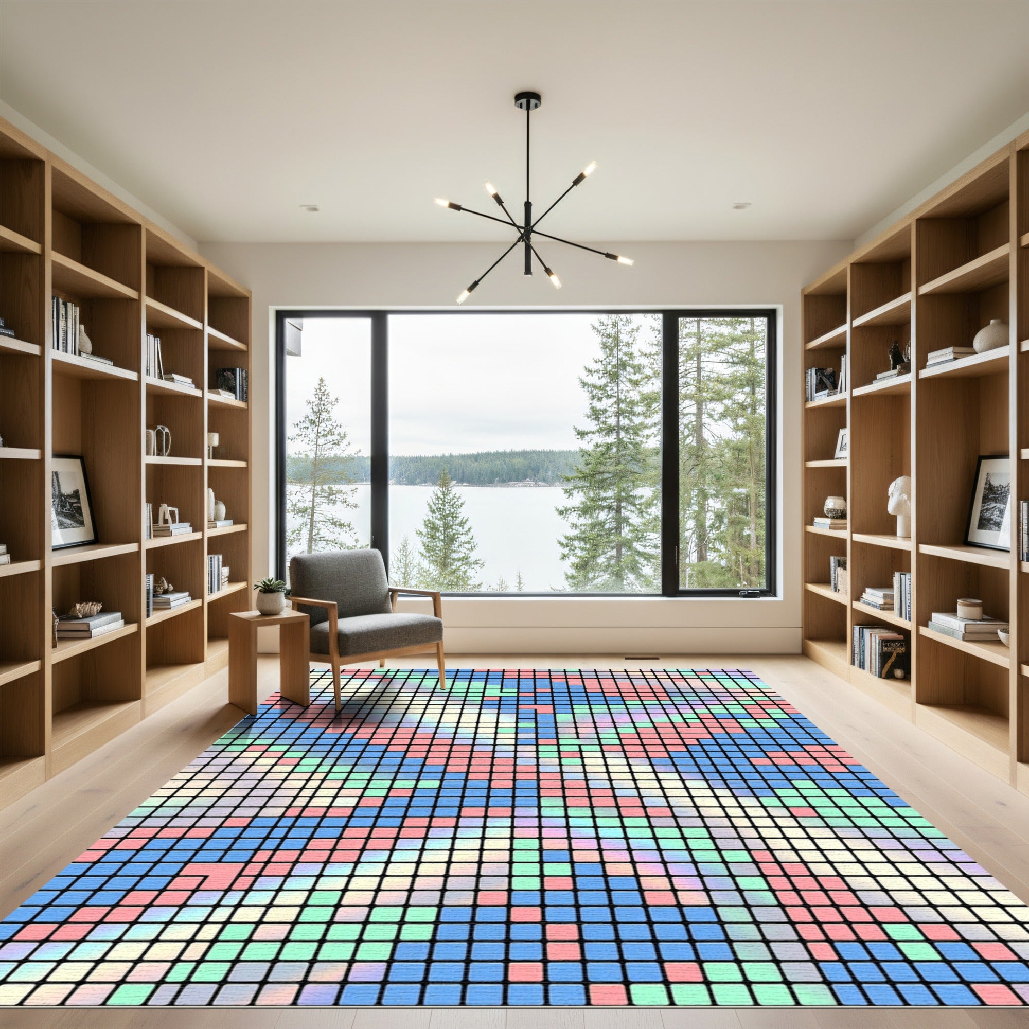 Pastel Pixel Mosaic Grid Block Rug