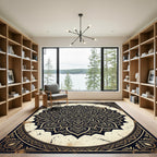 Ornate Black and Gold Sacred Mandala Rug