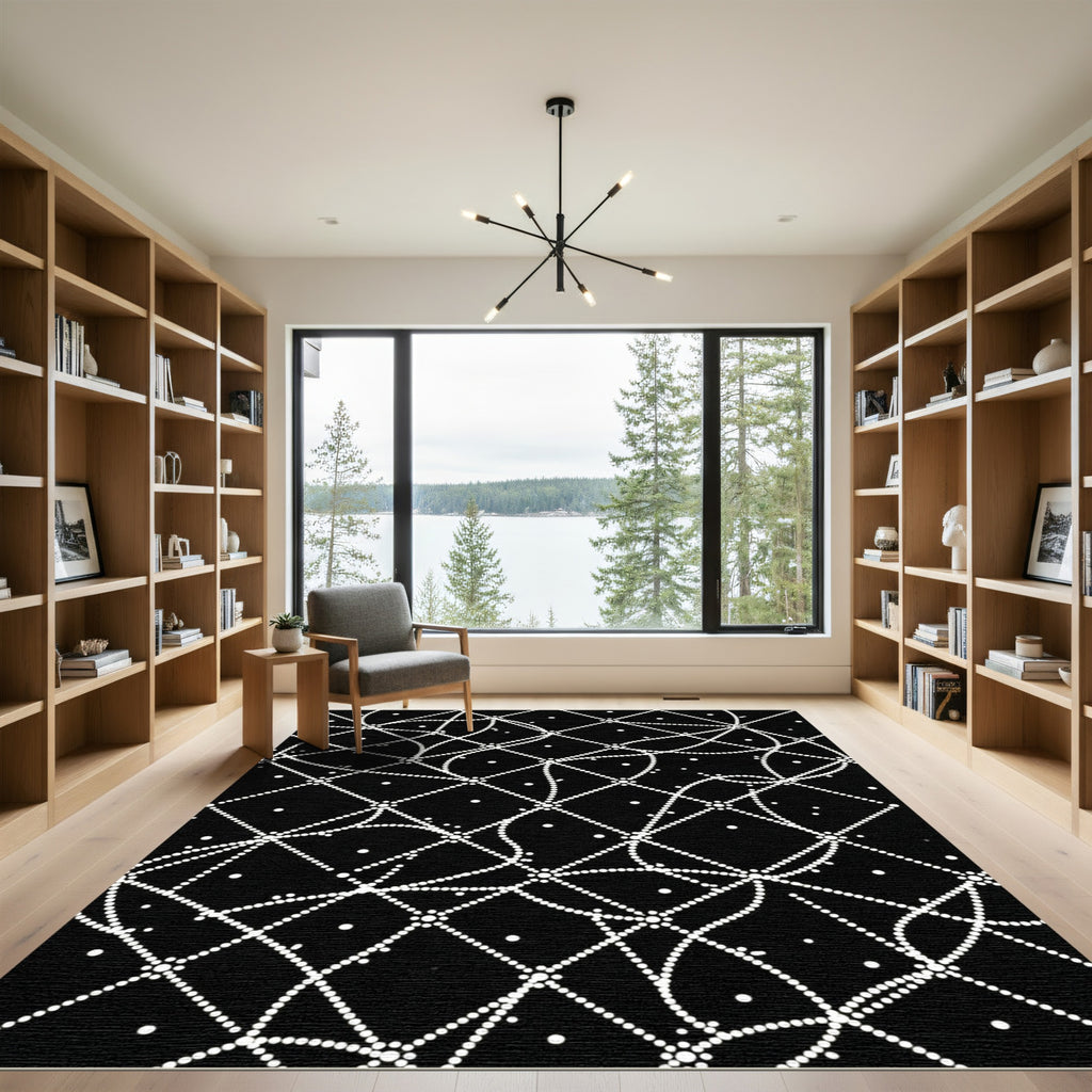 Black White Dotted Lattice Abstract Rug