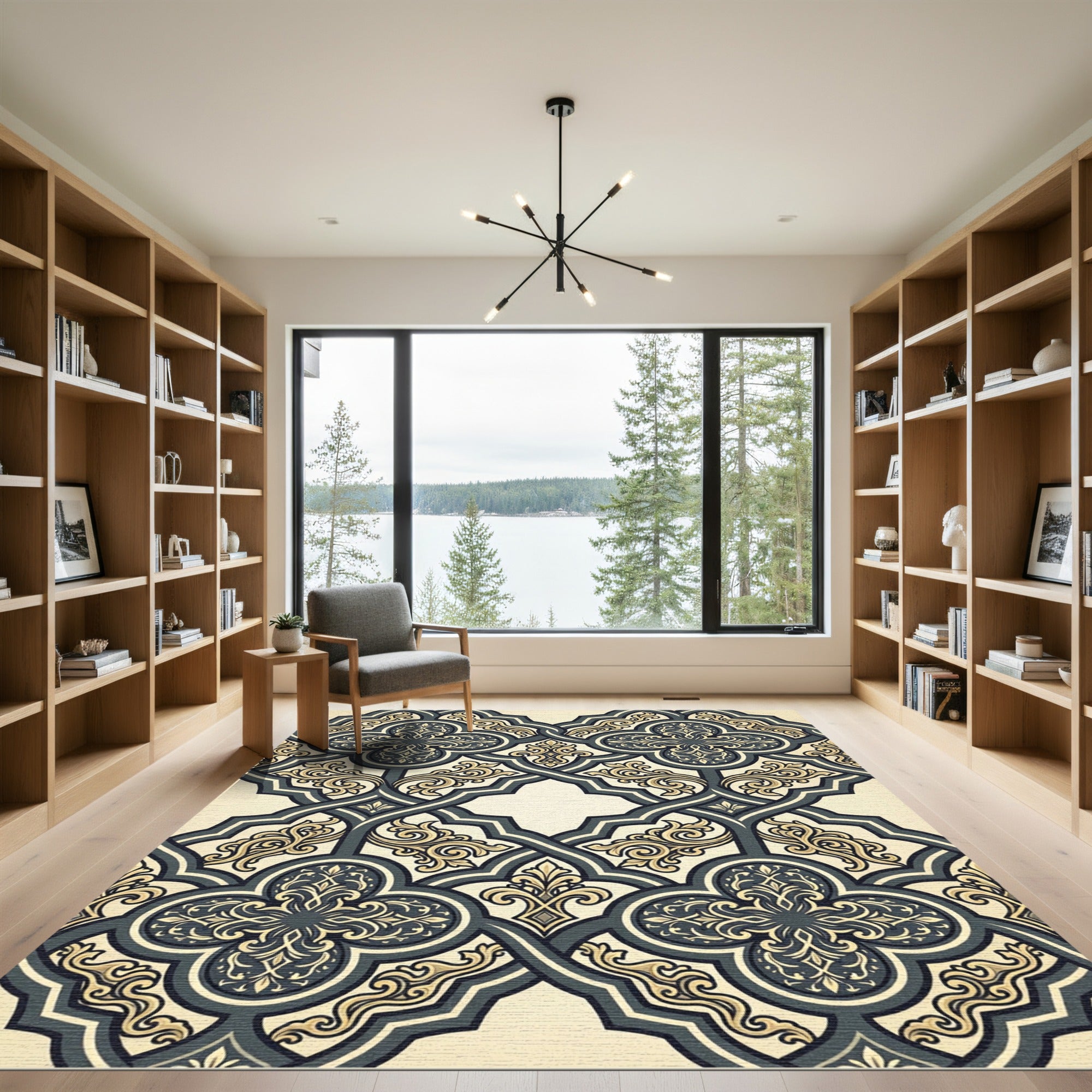 Ornate Teal Gold Clover Lattice Rug