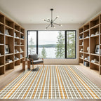 Warm Tan Plaid Vertical Stripe Rug