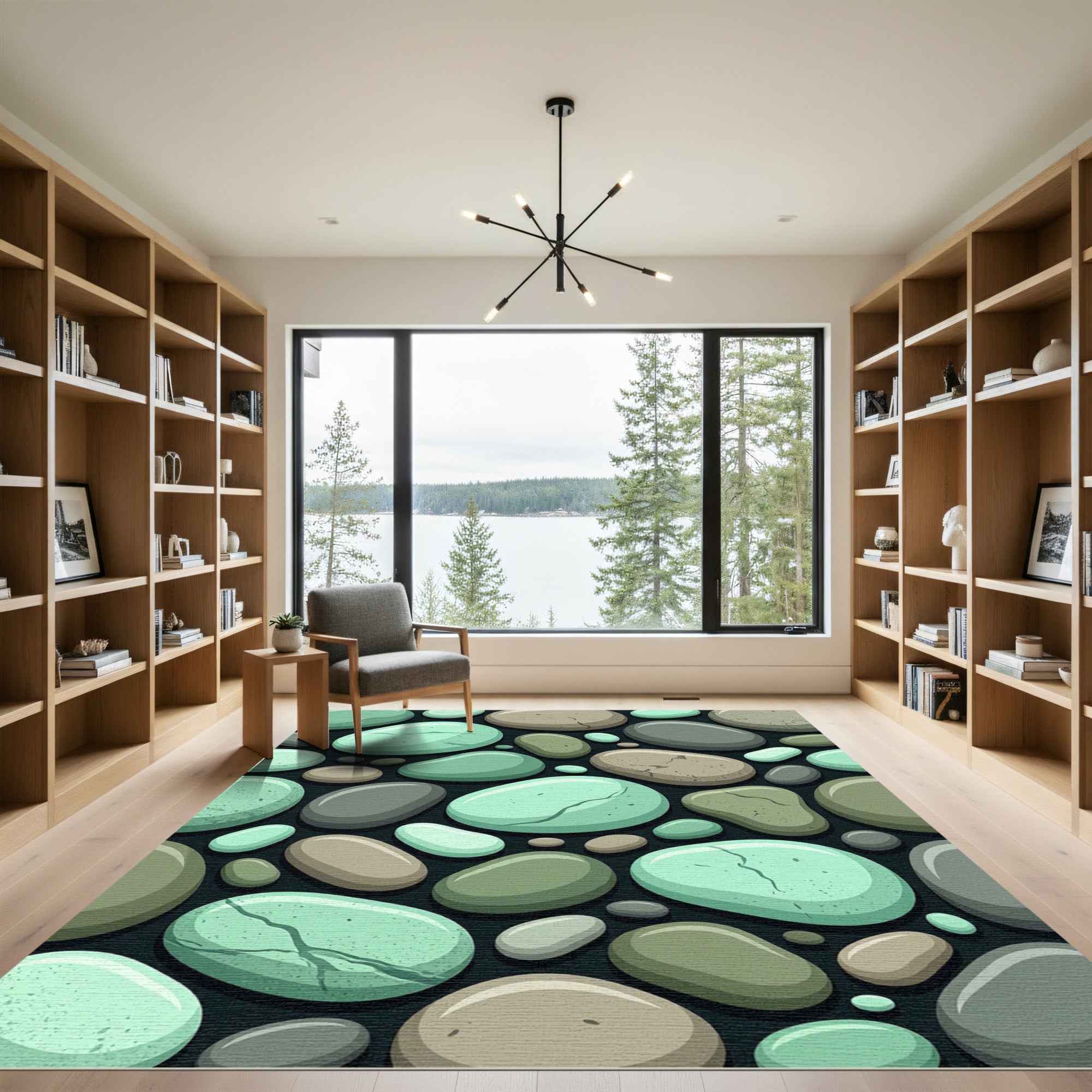 Serene Beach Stone Cluster Rug