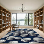 Metallic Silver Coin Stacks Rug