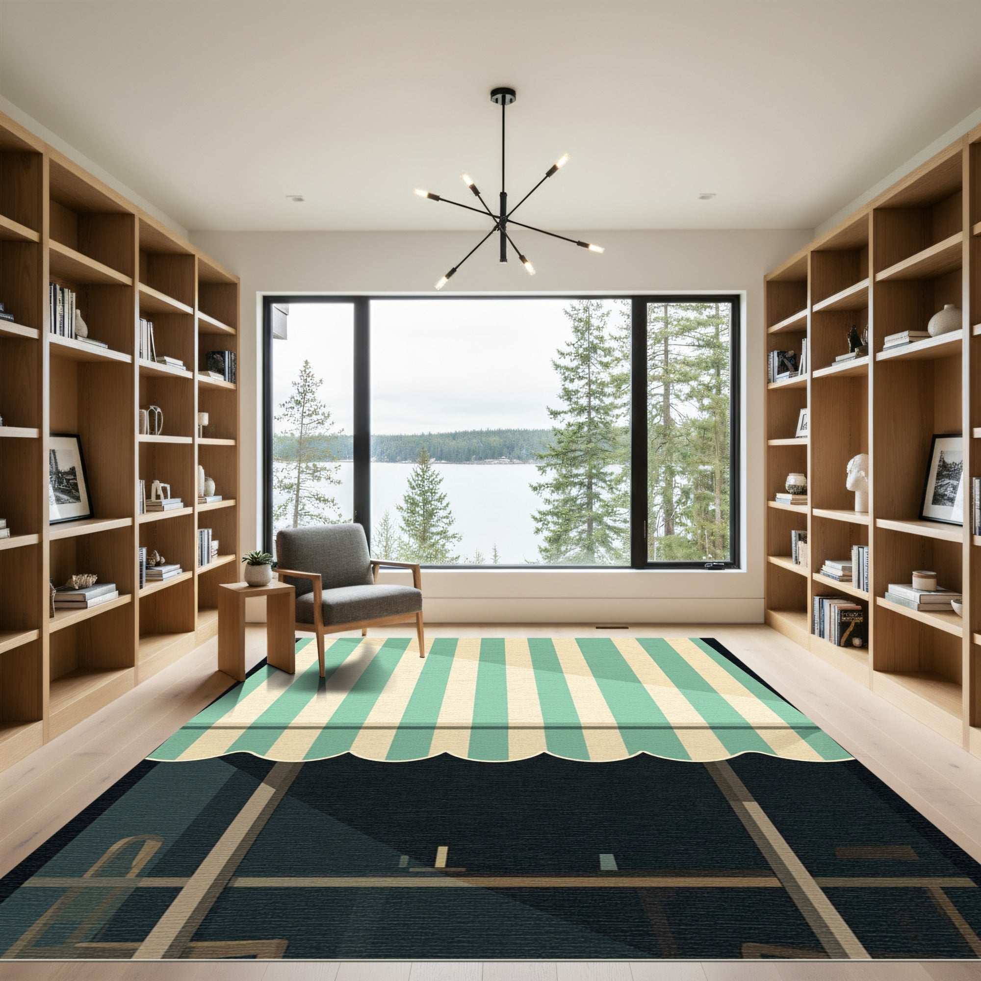 Mint Green and Cream Striped Awning Rug