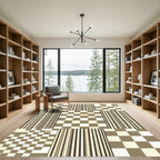 Tan Cream Checkerboard Stripe Collage Rug