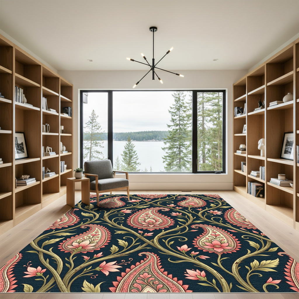 Elegant Pink Paisley Floral Vine Rug