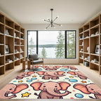 Cute Pink Elephant Bubbles Stars Rug