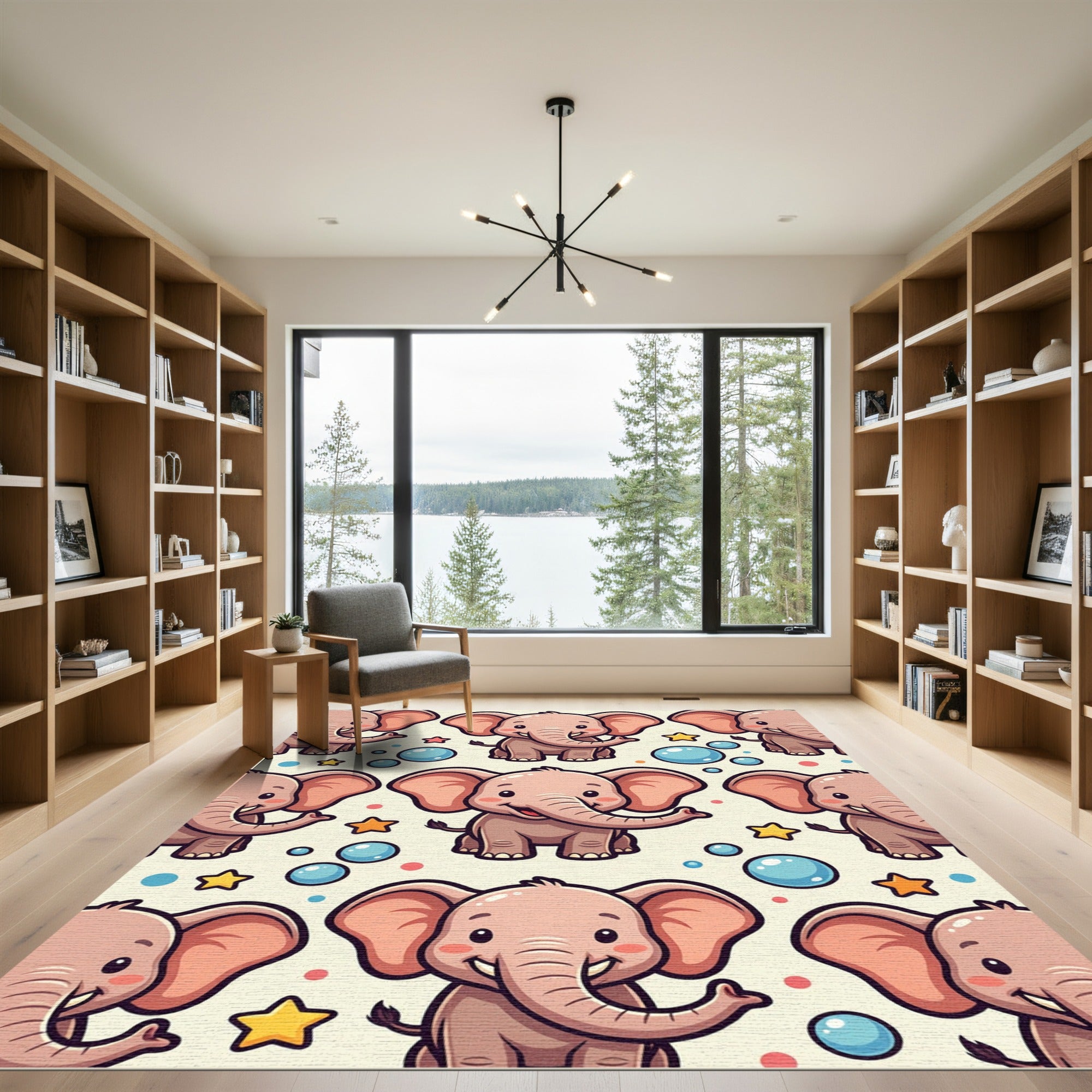 Cute Pink Elephant Bubbles Stars Rug