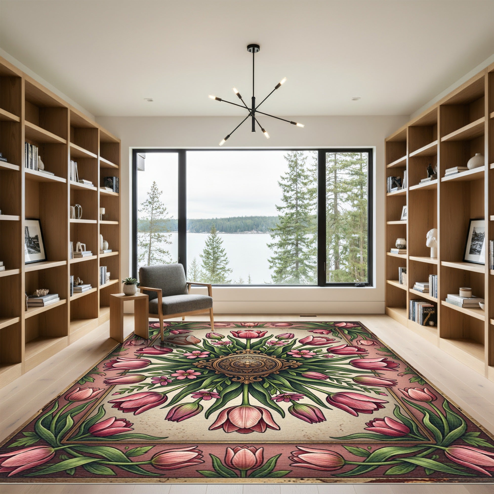 Vintage Rose Tulip Floral Medallion Rug