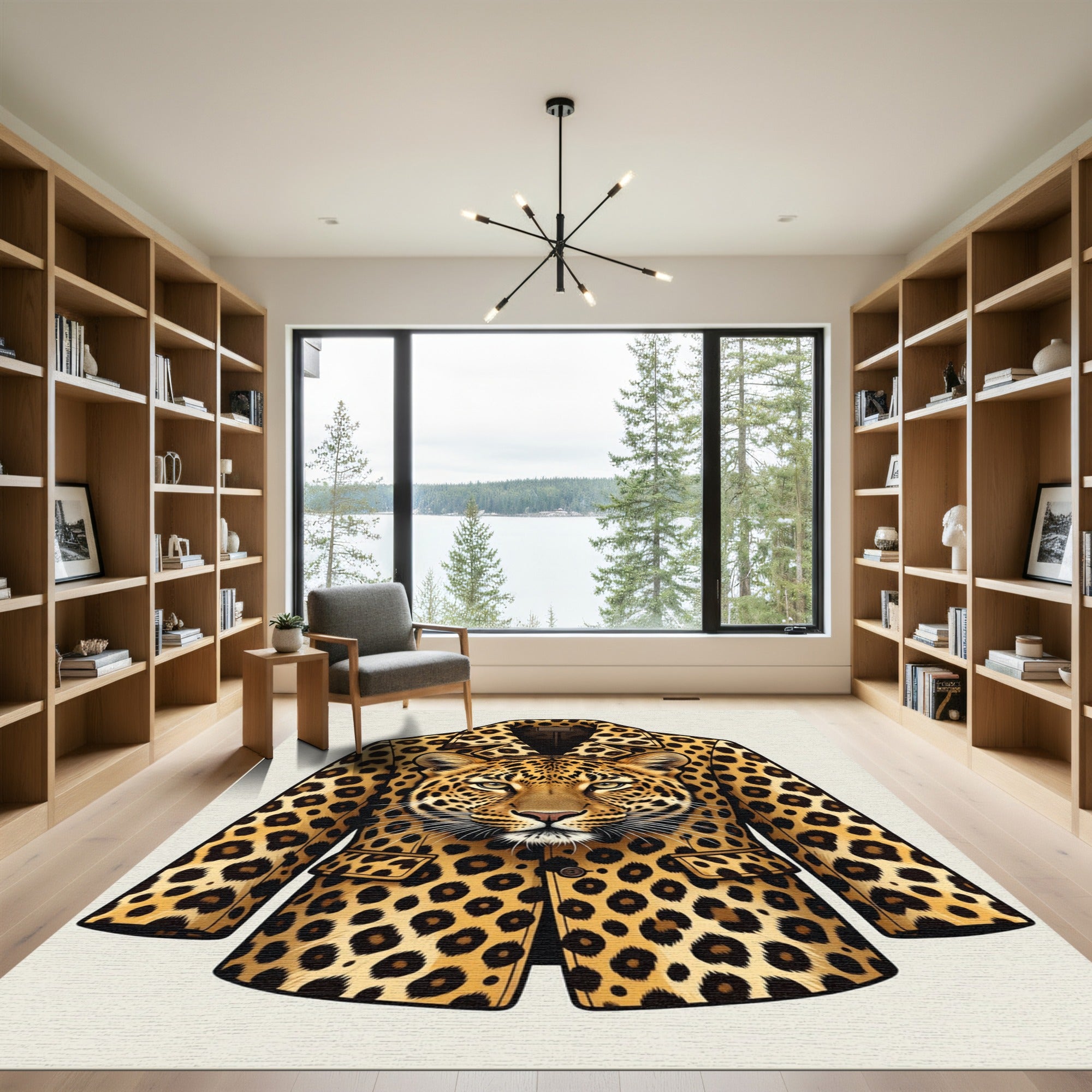 Bold Leopard Head Lapel Jacket Rug
