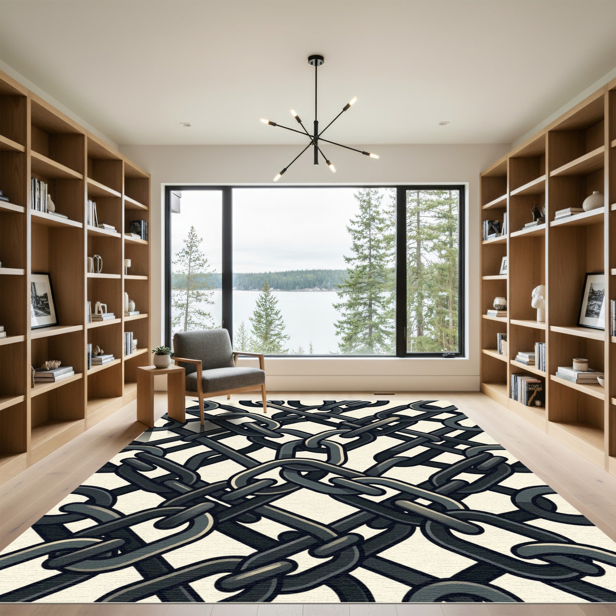 Dark Industrial Interlocking Iron Chain Link Rug