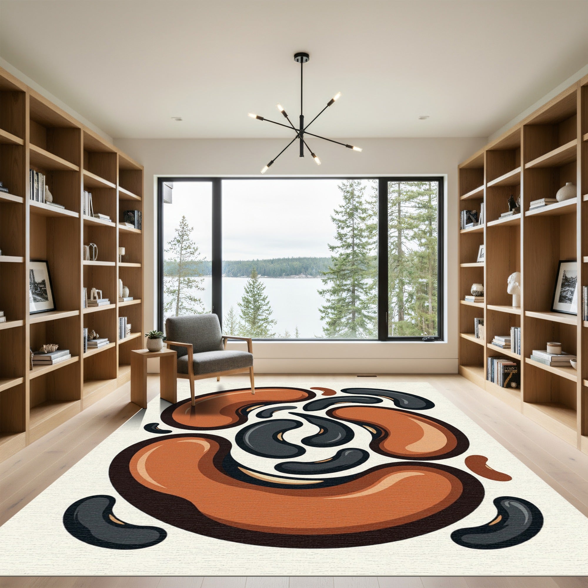 Earthy Abstract Bean Shape Swirl Rug