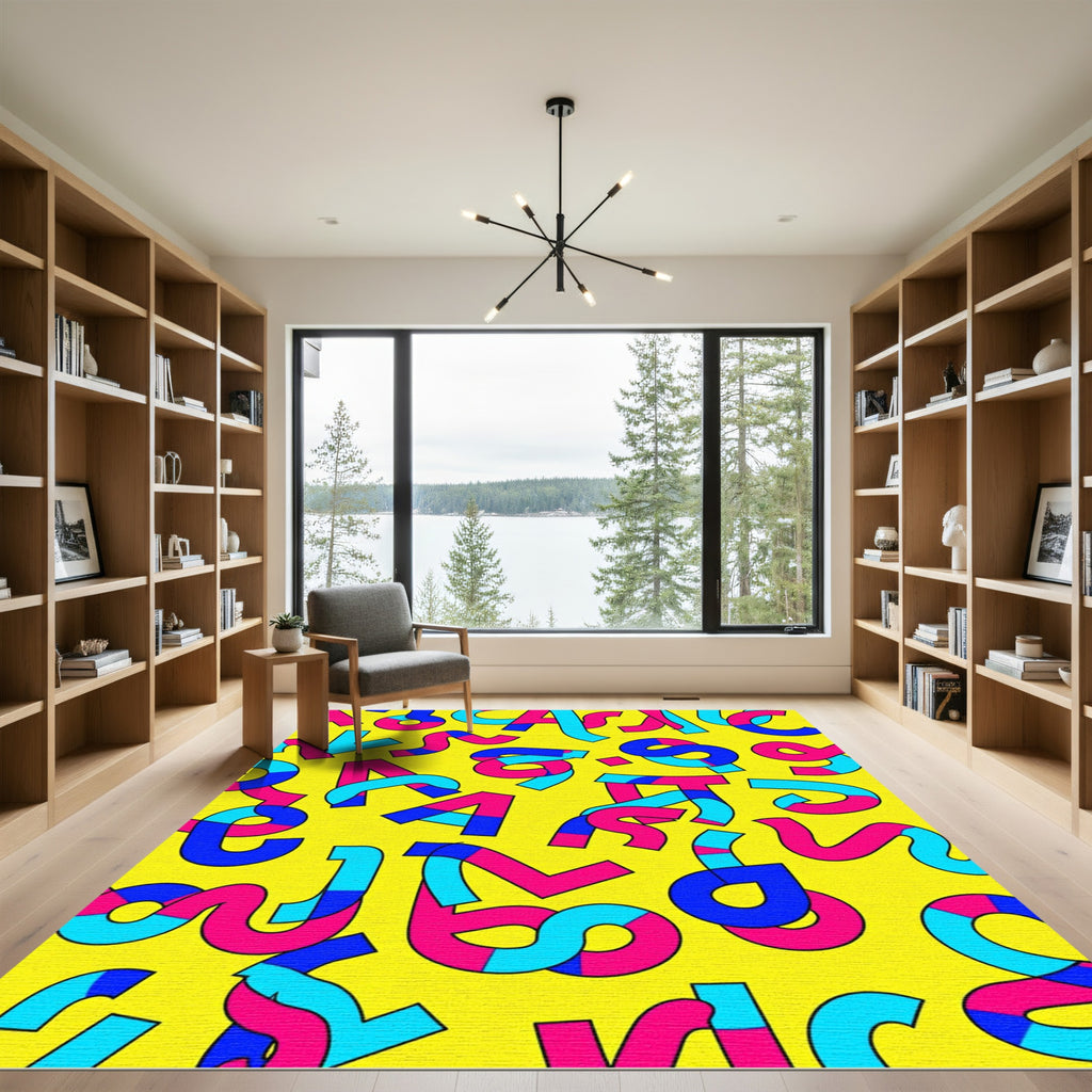 Bold Yellow Blue Pink Abstract Shapes Rug