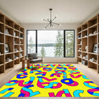 Bold Yellow Blue Pink Abstract Shapes Rug