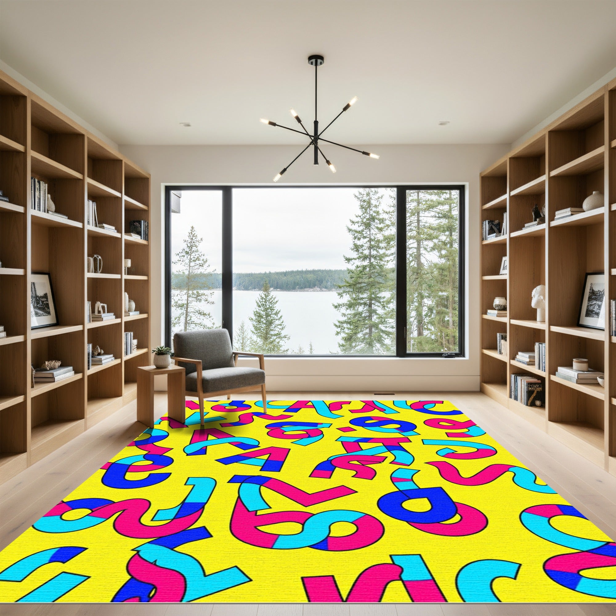 Bold Yellow Blue Pink Abstract Shapes Rug