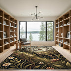 Earthy Brown Floral Vines Meadow Rug