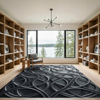 Modern Charcoal Interlocking Circular Swirl Rug