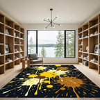 Abstract Golden Yellow and Brown Ink Splatter Rug