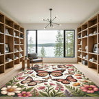 Whimsical Peach Butterfly Garden Floral Rug