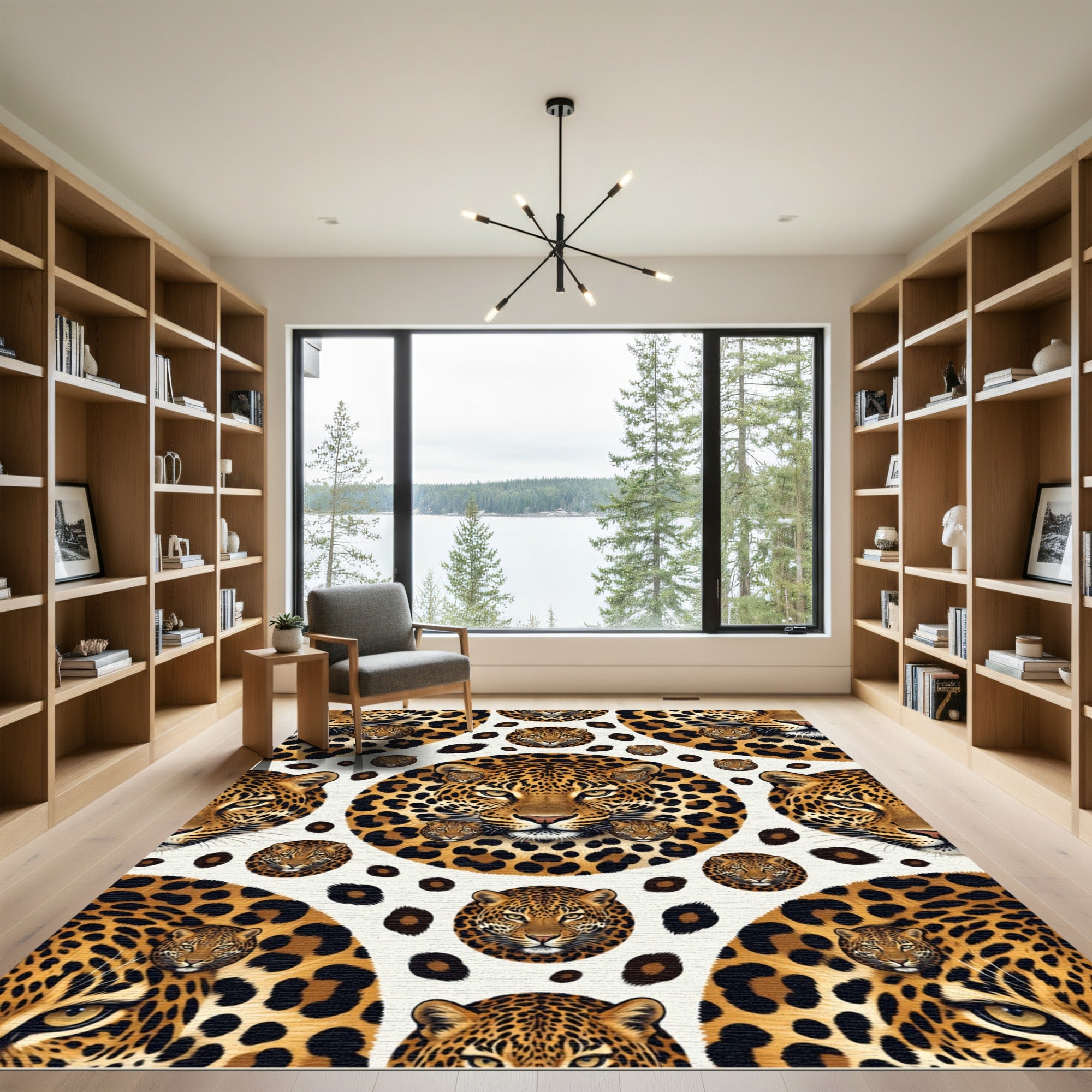 Golden Leopard Faces Spotted Repeating Composition Rug