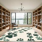 Olive Green Forest Paw Prints Rug