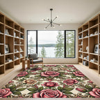 Vintage Pink Rose Baroque Damask Rug