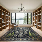 Elegant Navy Paisley Cypress Floral Art Rug