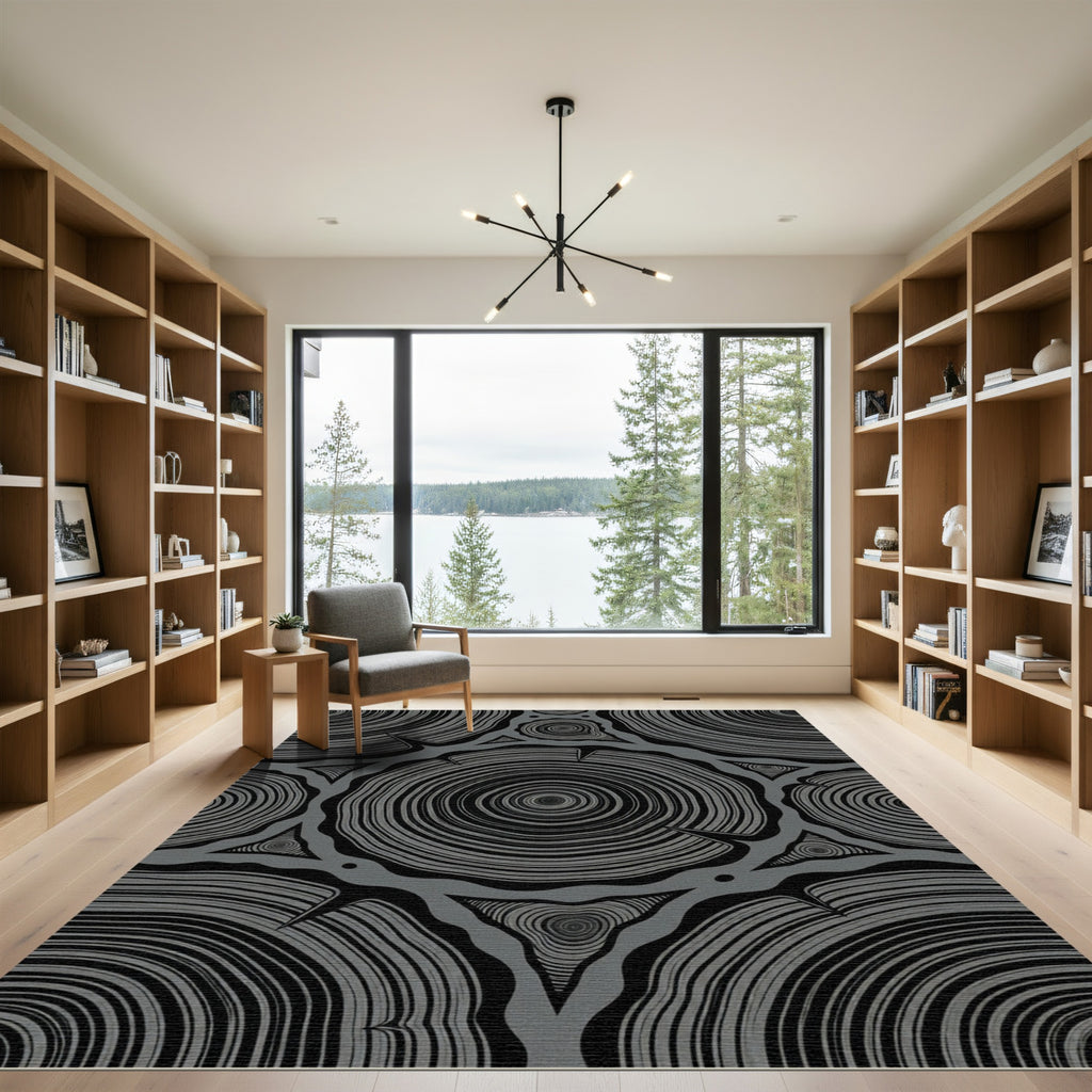 Monochromatic Wood Grain Rings Rug