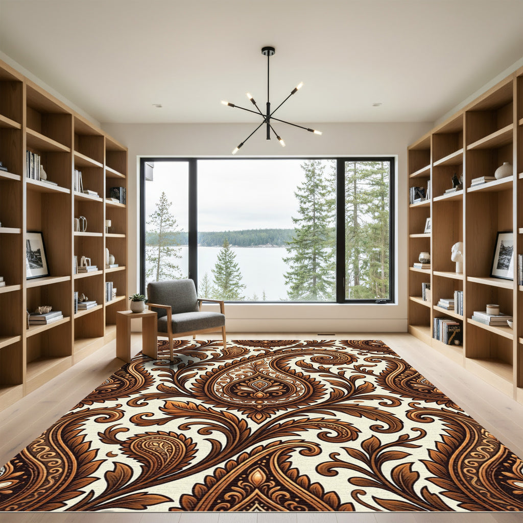 Rich Brown Paisley Floral Medallion Rug