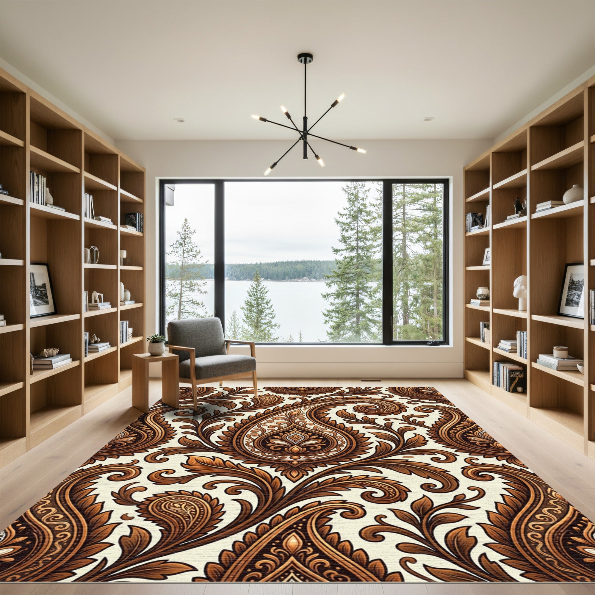 Rich Brown Paisley Floral Medallion Rug